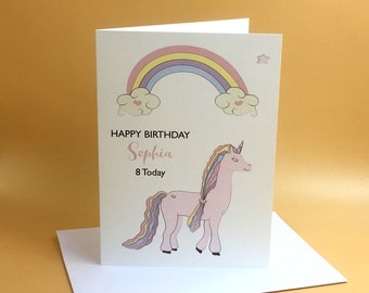 Unicorn Birthday Card, Unicorn Card, Personalised Unicorn Card, Kids Birthday Card, Unicorn, Unicorn and Rainbow Birthday, Children Birthday