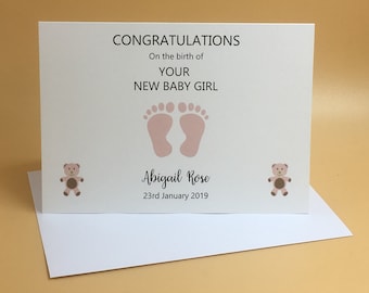 New Baby Girl Card, New Baby, New Baby Card, Baby Girl Card, Personalised, New Parents Card, Newborn Baby Card, Baby Girl, Baby Name Card