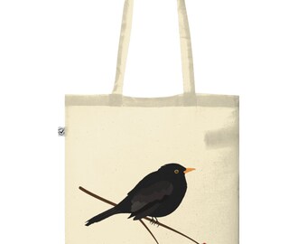 Art Tote Bag, Shopping Tote Bag, Christmas Tote Bag, Blackbird, Bird Bag, Reusable Bags, Bird Lover, Wildlife Gift, Garden Birds, Bird Gift