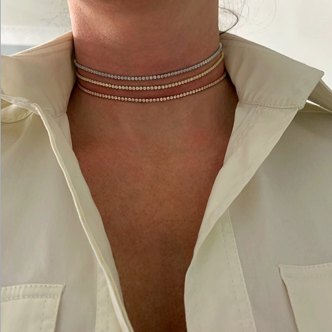 Thin Rainbow Diamond Choker Necklace Rainbow Choker Necklace