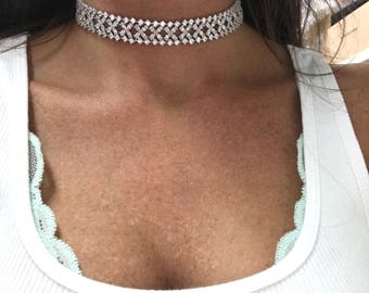 Diamond Choker Necklace Diamond Choker Bridal Diamond Choker Bridal Choker Necklace Flower Diamond Choker Etsy