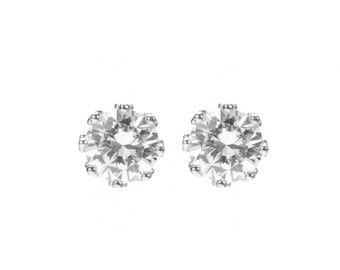 Stud Earrings | Round Cut Crown Solitaire Diamond Studs | Crown Solitaire Studs | Round Cut | Simulated Diamond Studs | 1.25 Ct Studs