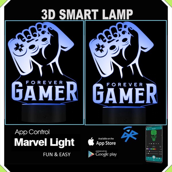 Gamer Forever,Ps,Xbox, 3D Illusion Smart APP Control 3D Illusion Night Light Bluetooth,Music,7&16M Color Mobile App