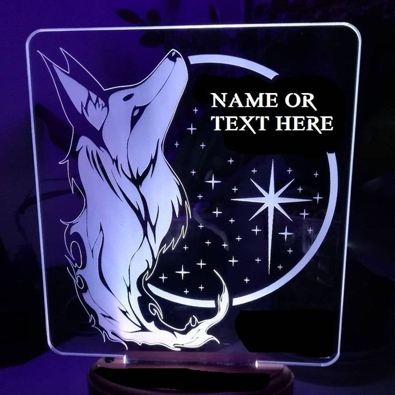 15 Colors changing LED Lamps With Remote Controller,Handmade products Etched in UK Fox 3D Illusion