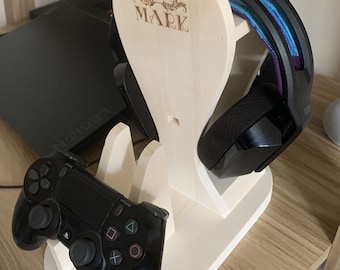 Personalisierter Kopfhörer und Gaming Controller Ständer aus Holz für das Gamerzimmer Geschenk