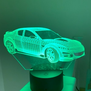Mazda RX8,3D led Lamp RGB, Can be personalised,15 Colour changing Led Lamp With Remote Controller Handmade in UK