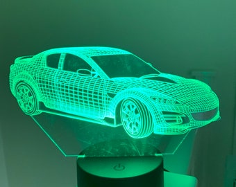 Mazda RX8,3D led Lamp RGB, Can be personalised,15 Colour changing Led Lamp With Remote Controller Handmade in UK