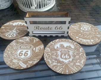 Route 66 Coasters set of 4 with holder