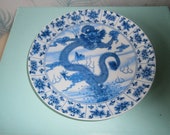 Early 20th Century reproduction Lithographic transfer blue and white display dish with Qianlong Imperial Kiln mark