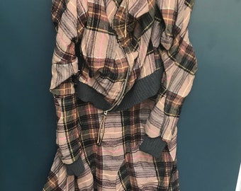 Killer Vivienne Westwood Anglomania brown / pink check 2 piece, ruched skirt & zip up bomber jacket