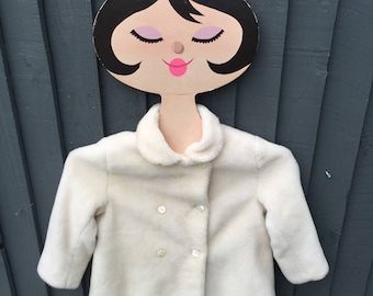 Original 1950s little girls swing coat, faux fur double breasted made in England 3 years