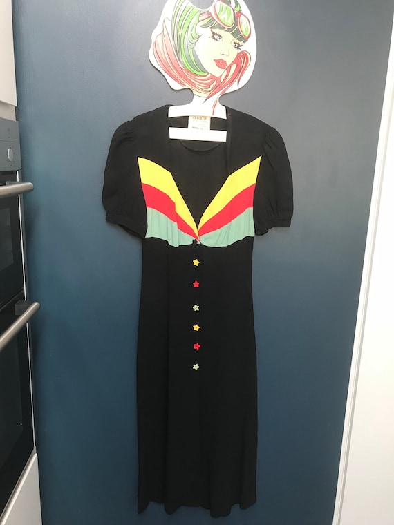 1970s Ossie Clark for Radley moss crepe black dres