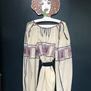 Rare 1970s Zandra Rhodes collectible cream wool gypsy top with navy sash, uk 10 12 image 1