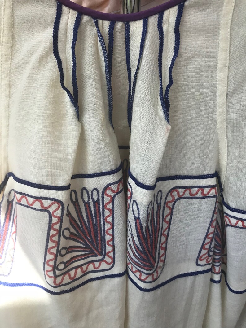 Rare 1970s Zandra Rhodes collectible cream wool gypsy top with navy sash, uk 10 12 image 5