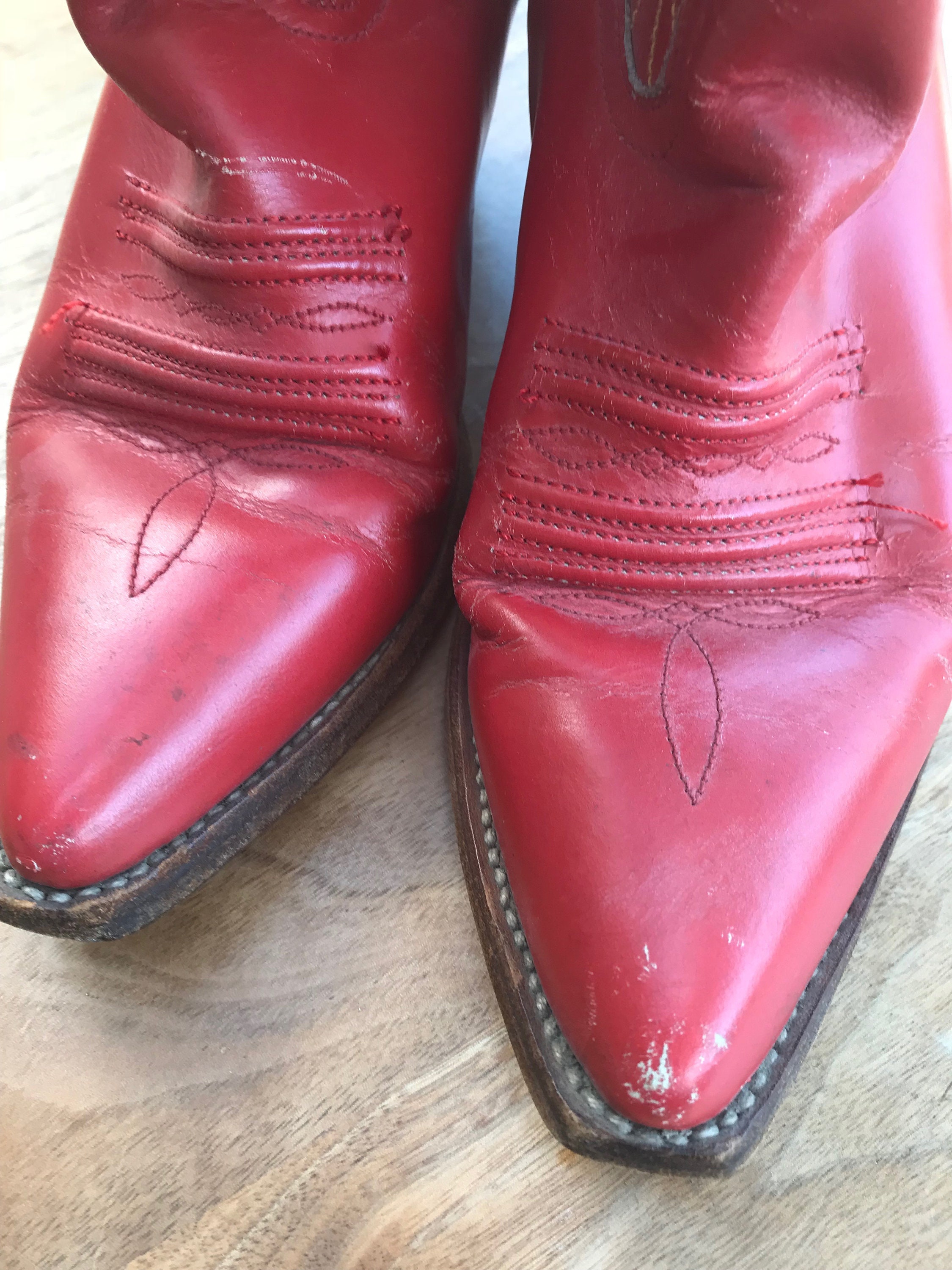 Incredible Vintage Leather Cowboy Boots in Bright Post Box - Etsy UK