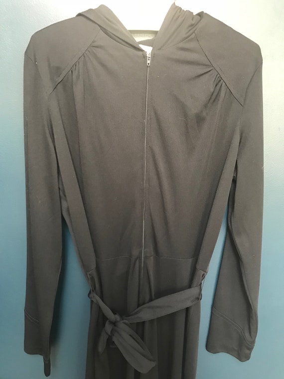 Vintage 1970s black hooded zip up jumpsuit with w… - image 3