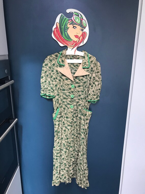 Rare 1970s Jeff Banks green button up dress with h