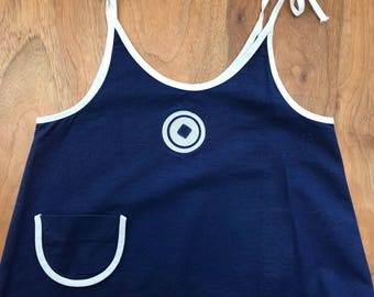 Cool 1960s mod apron tunic, girls vintage 3 years, navy & white