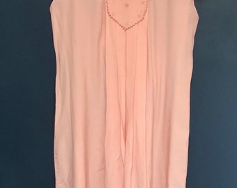 1930s-40s pastel peach silk slip dress / nightie with intricate embroidery detail, uk 10 - 12