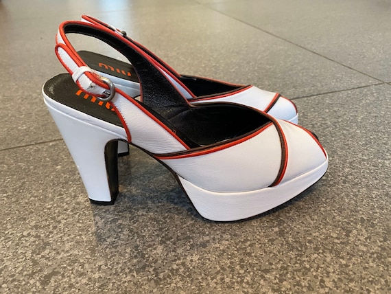 Gorgeous Miu Miu White/ Red and Black Wedge Sanda… - image 1