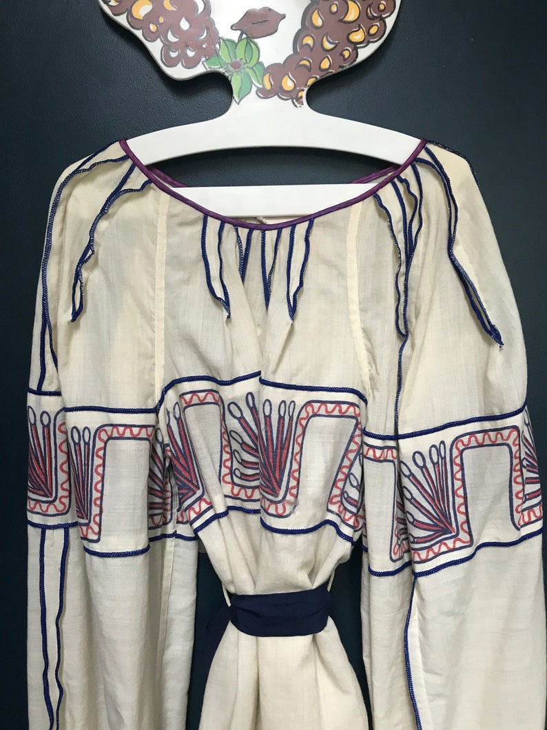 Rare 1970s Zandra Rhodes collectible cream wool gypsy top with navy sash, uk 10 12 image 3