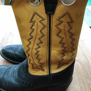 Vintage childrens stitched cowboy boots in black & yellow size 11.5 US kids UK 10.5 / EU 28 image 6