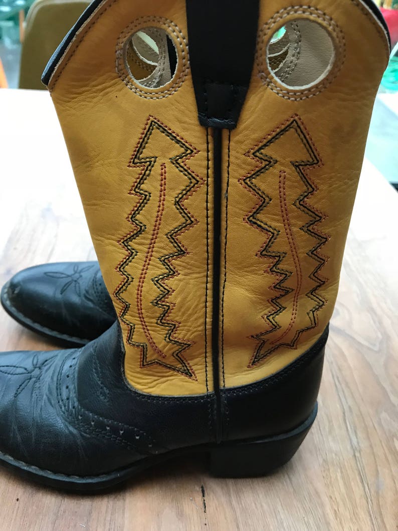 Vintage childrens stitched cowboy boots in black & yellow size 11.5 US kids UK 10.5 / EU 28 image 6