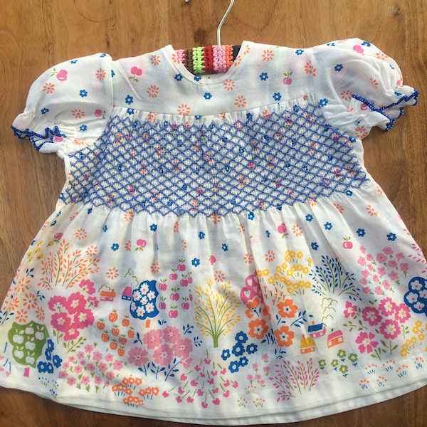 Prairie smock top niñas 2 años floral paisaje impresión vintage British Mothercare