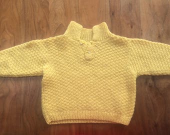 1960s children's wool hand knitted jumper with gorgeous pencil buttons banana yellow vintage 18m - 3y