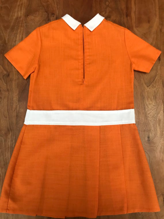 orange dress with white collar Orange Floral High Ruffle Collar V Neck Dress SSYS