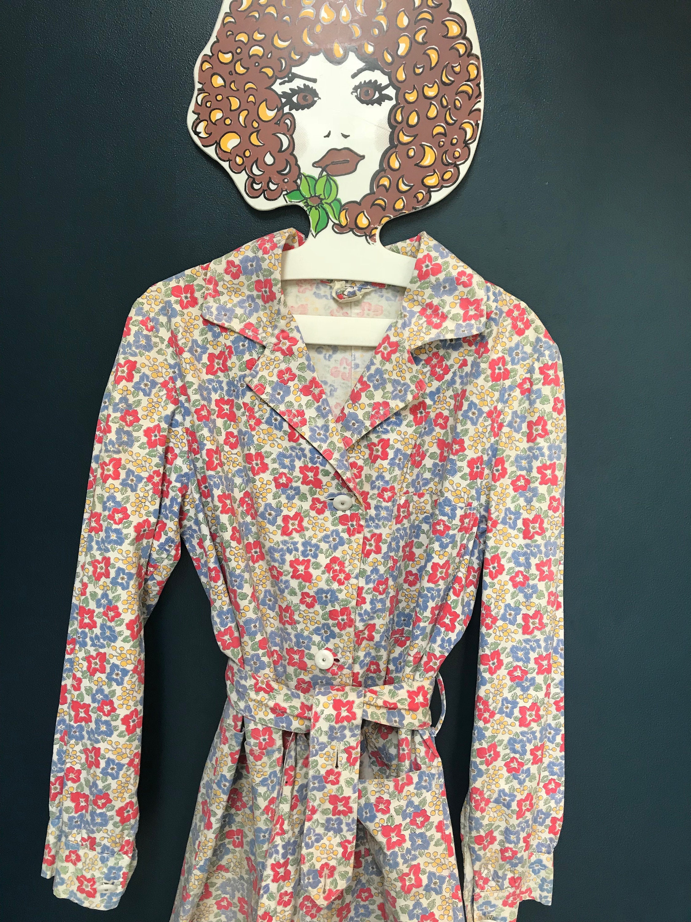 Image of Fabulous S/S Printed Button-Up House Coat W Sash, Uk