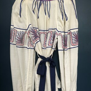 Rare 1970s Zandra Rhodes collectible cream wool gypsy top with navy sash, uk 10 12 image 2
