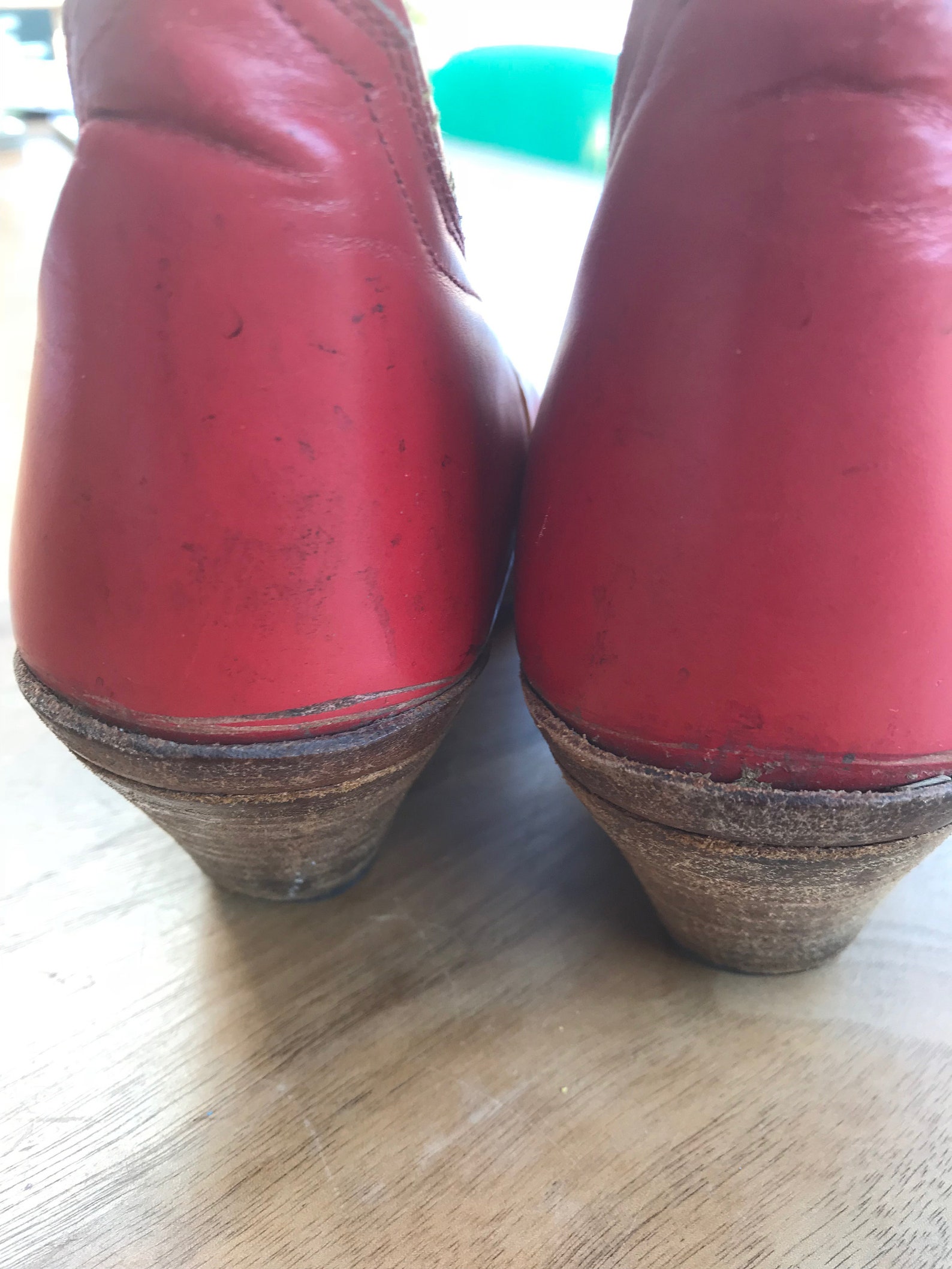 Incredible Vintage Leather Cowboy Boots in Bright Post Box Red, No