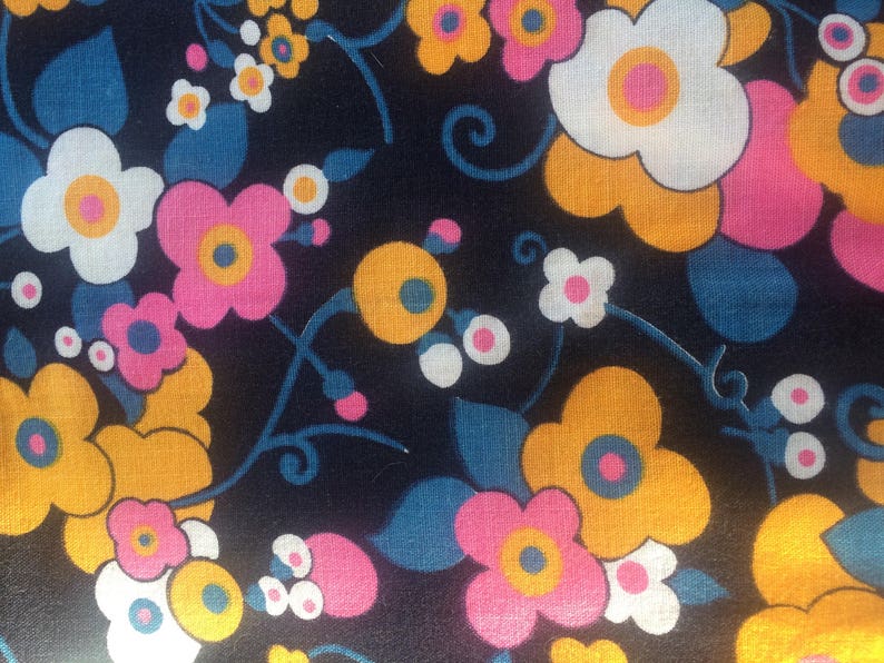 girls 1-2 years vintage 1960s flower power shift tunic in psychedelic floral print with piping trim