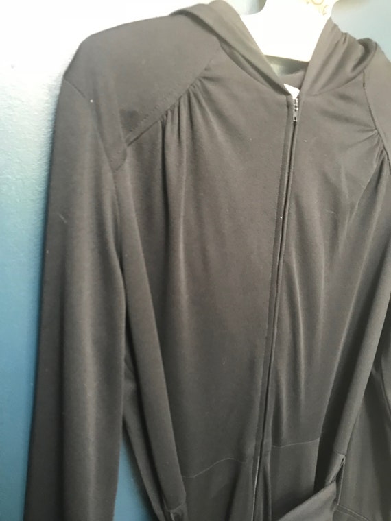 Vintage 1970s black hooded zip up jumpsuit with w… - image 4