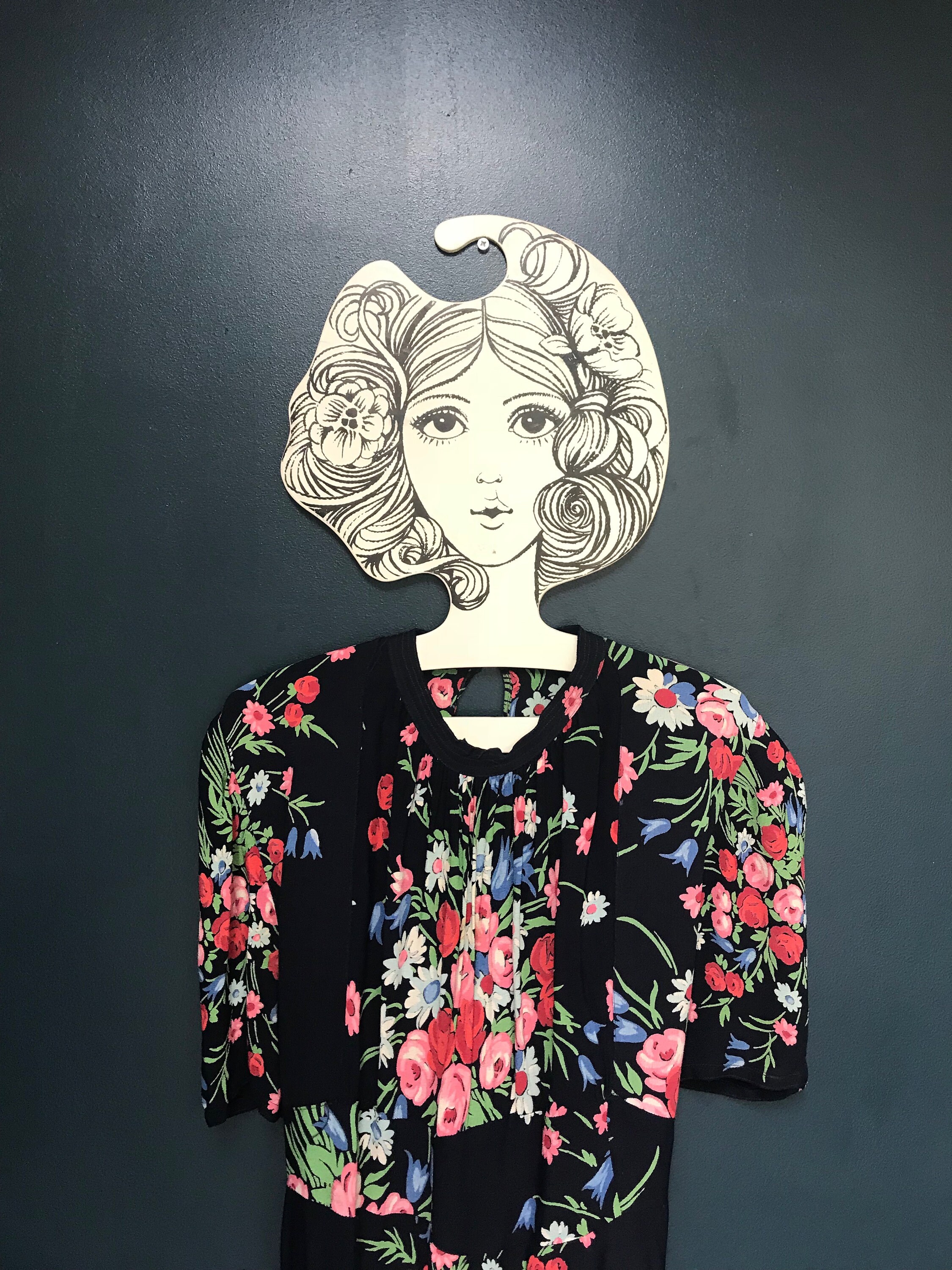 Image of Crepe S/S Navy Floral Handmade Tea Dress, Uk , Womens Vintage