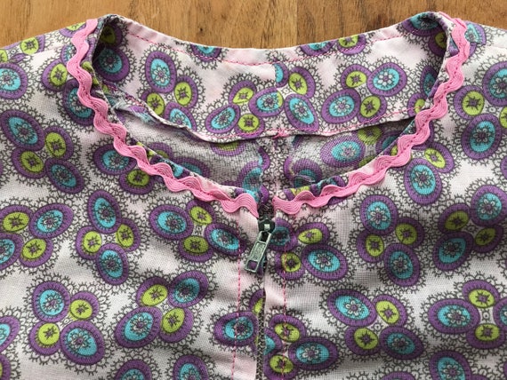 70s violet floral long-sleeved A line dress with … - image 7