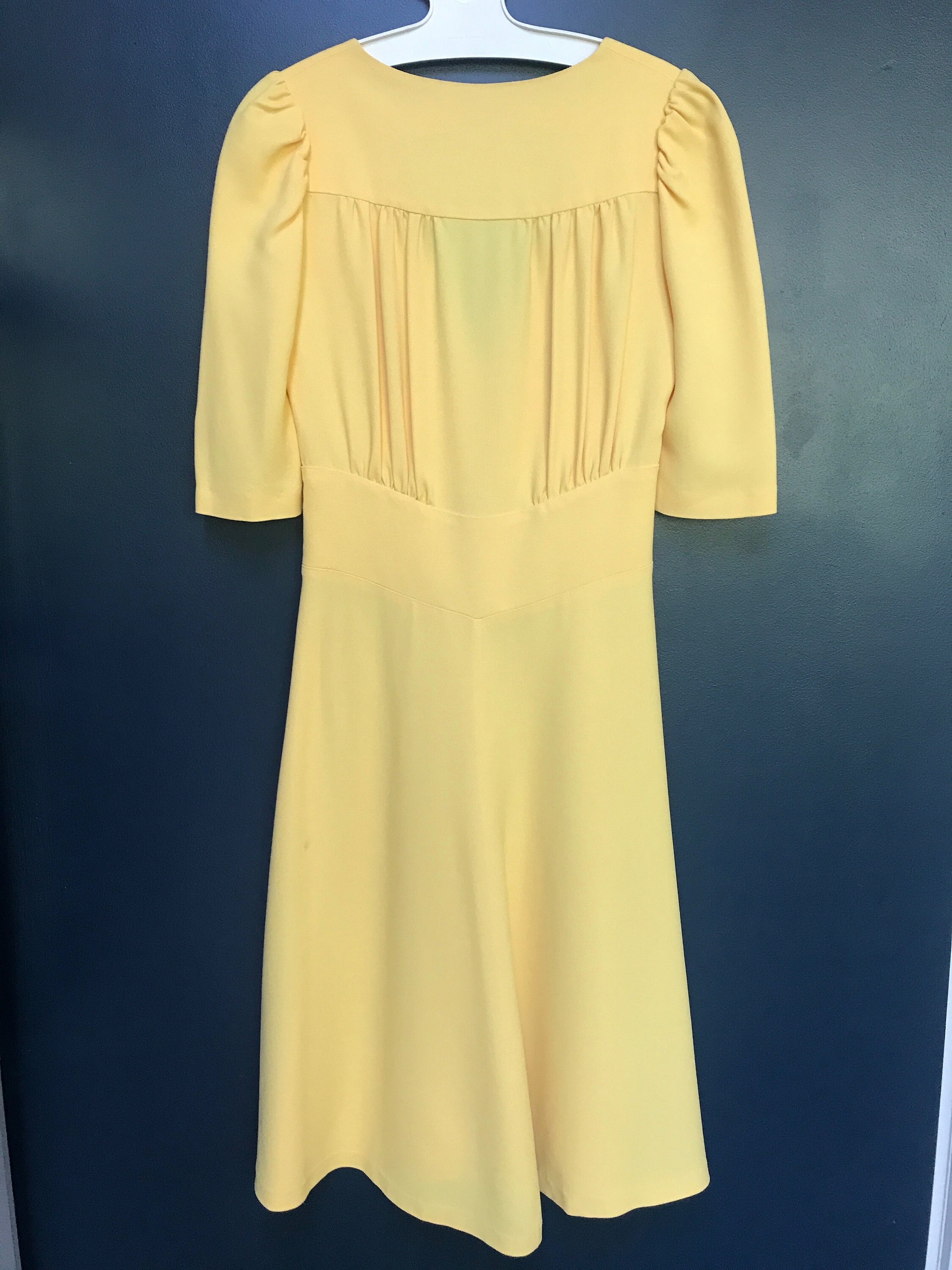 Custard Yellow Biba Summer Dress, 90s Remake of the 70s Style Button Bodice, Midi Length Etsy
