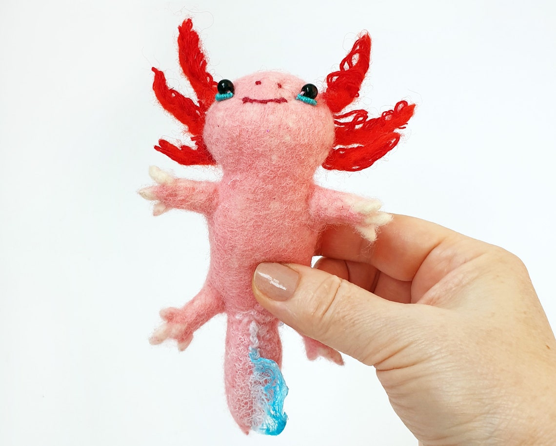 Cute pink plush axolotl. Felted realistic mexican axolotl. Etsy