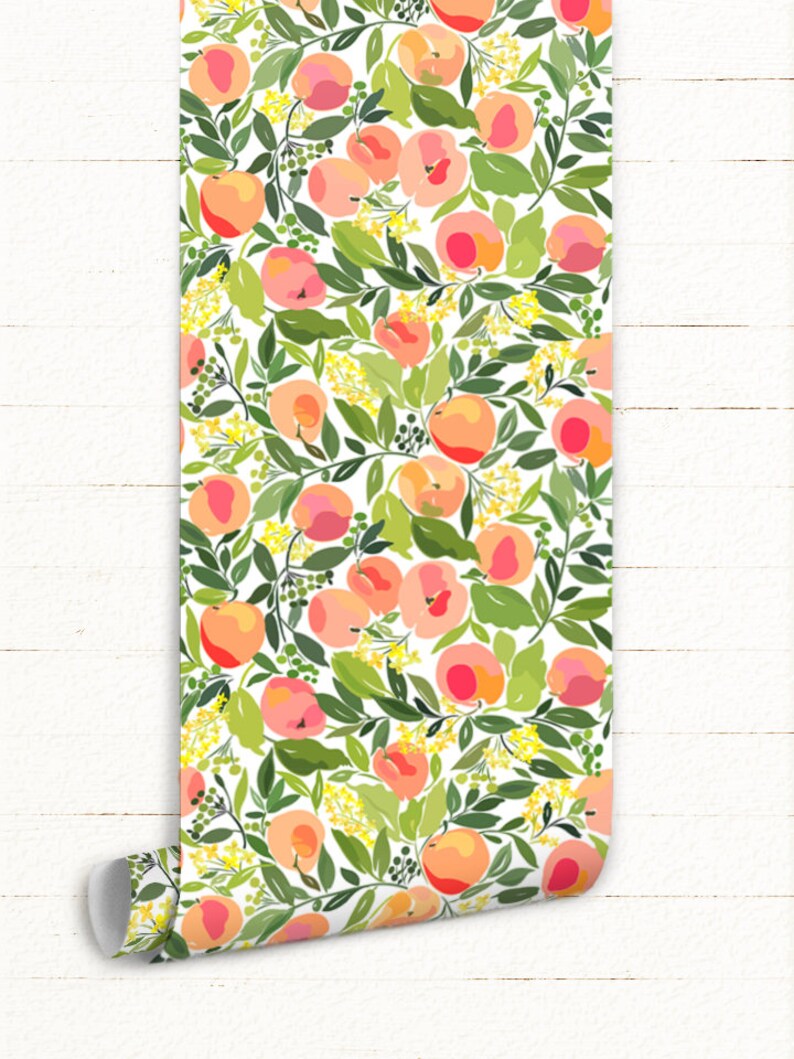 Peach removable wallpaper green wall mural Reusable Etsy