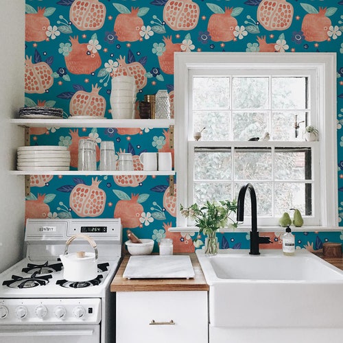 Hand drawn fruits removable wallpaper - hand painted watercolor wall mural | Repositionable reusable | self adhesive wallpaper #22