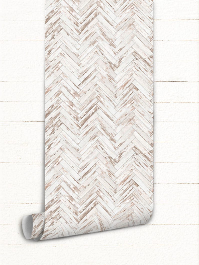 Wood Removable Wallpaper Vintage Chevron Herringbone Wall Etsy