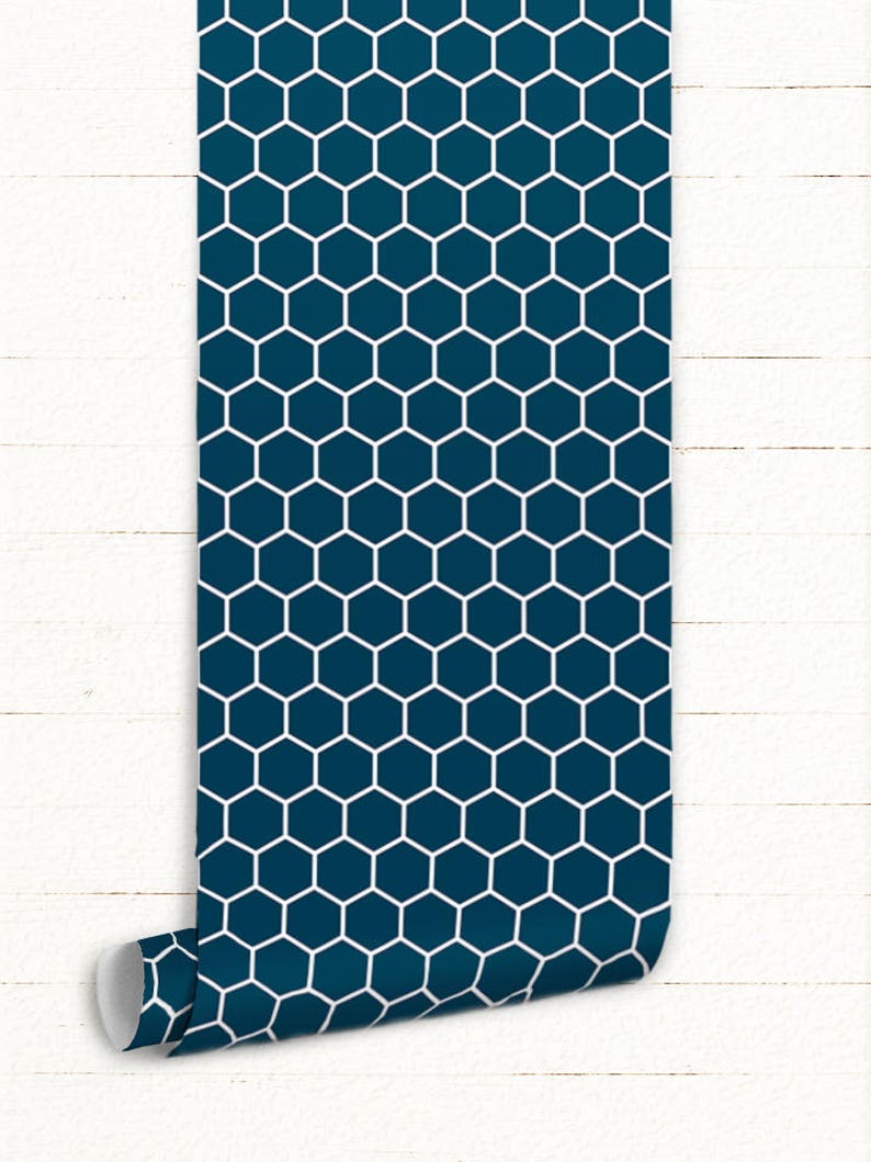 Aqua Geometric Removable Wallpaper Hexagon Blue Wall Mural Etsy