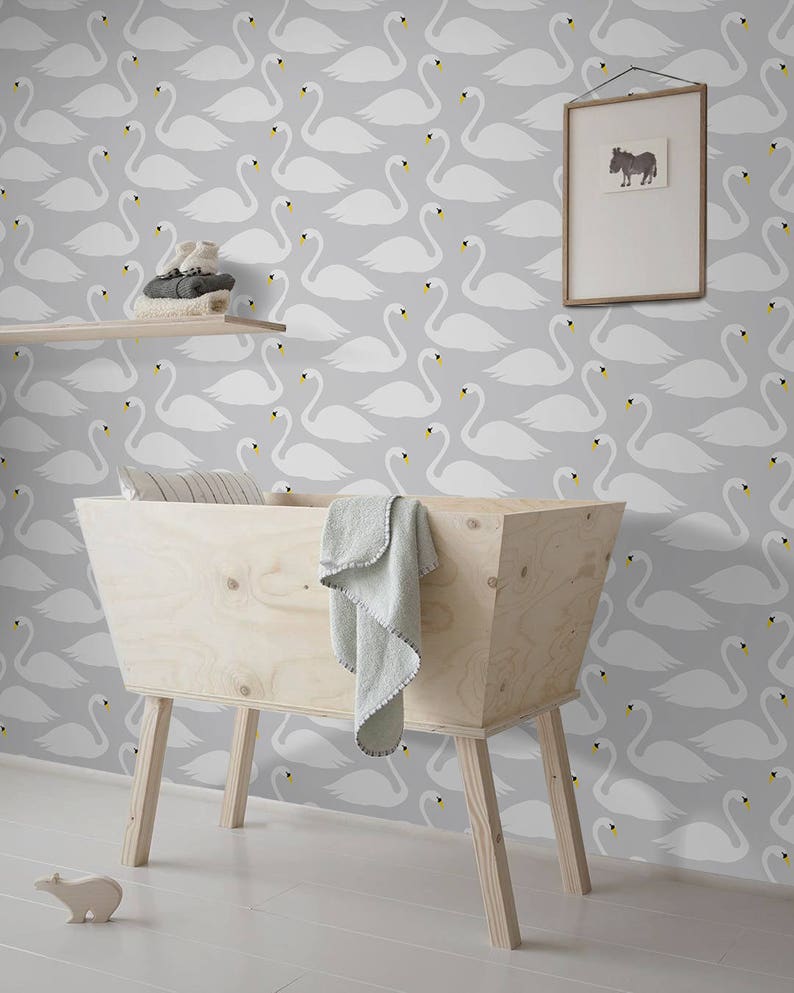Swans Removable Wallpaper White Wall Mural Reusable Etsy