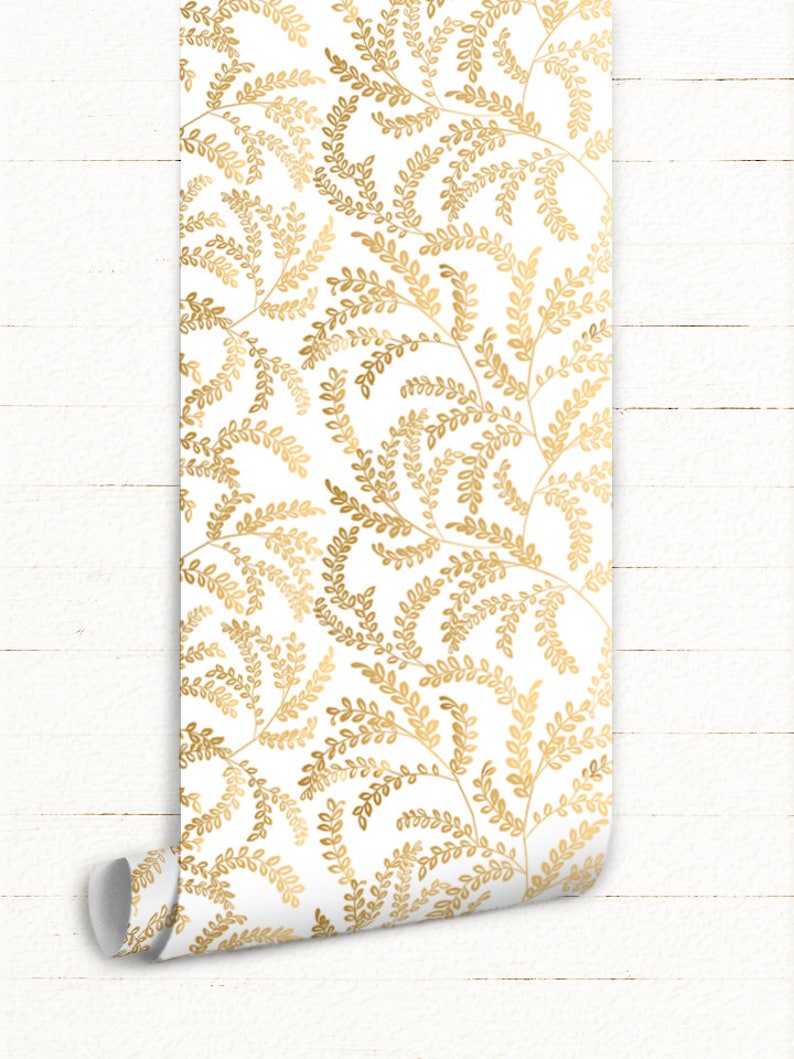 Gold Leaves Removable Wallpaper Gold Wall Mural Reusable Etsy