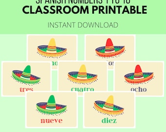 Spanish Teacher Numbers Flashcard Classroom Wall Display