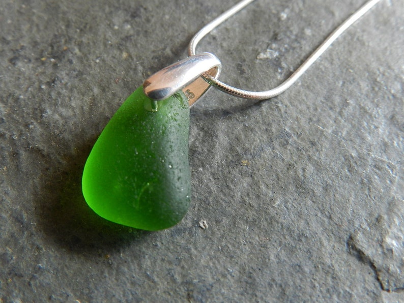 Kelly Green Seaham English Beach Sea Glass Pendant Sterling Silver Beach Jewellery Gift for Her