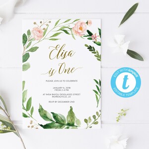1st Birthday Invitation template, First Birthday Invite, Girl First Birthday Invitations, One Birthday Invitation Card -Elisa