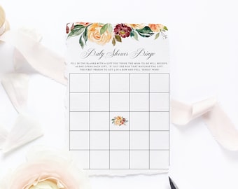 Fall Floral Baby Shower Bingo Game Printable PDF, Little Pumpkin Autumn Baby Bingo Cards, Rustic Floral Shower Activity, Instant Download