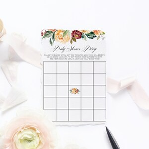 Fall Floral Baby Shower Bingo Game (Printable PDF)